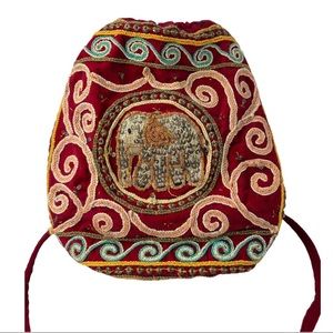 Boho Embroidered Drawstring Shoulder Elephant Handbag/Purse